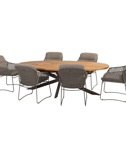 4 Seasons Outdoor Moretti high back dining stoel + Taste 4SO Prado teak tafel ovaal 240 cm terre onderstel