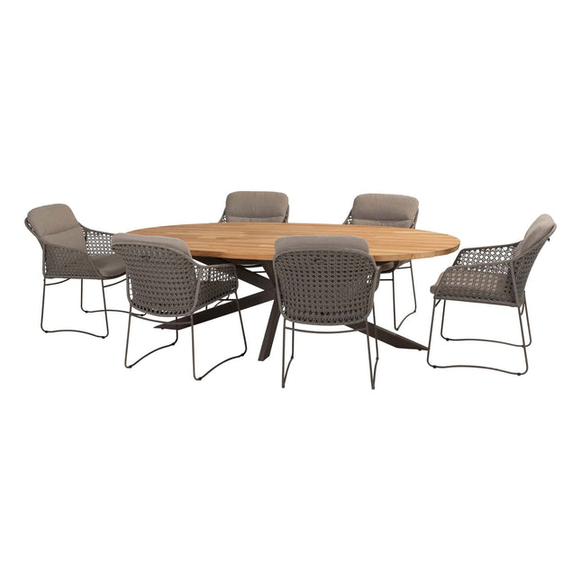 4 Seasons Outdoor Moretti high back dining stoel + Taste 4SO Prado teak tafel ovaal 240 cm terre onderstel