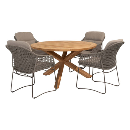4 Seasons Outdoor Moretti high back dining stoel + Taste 4SO Prado teak tafel 130 Ø cm