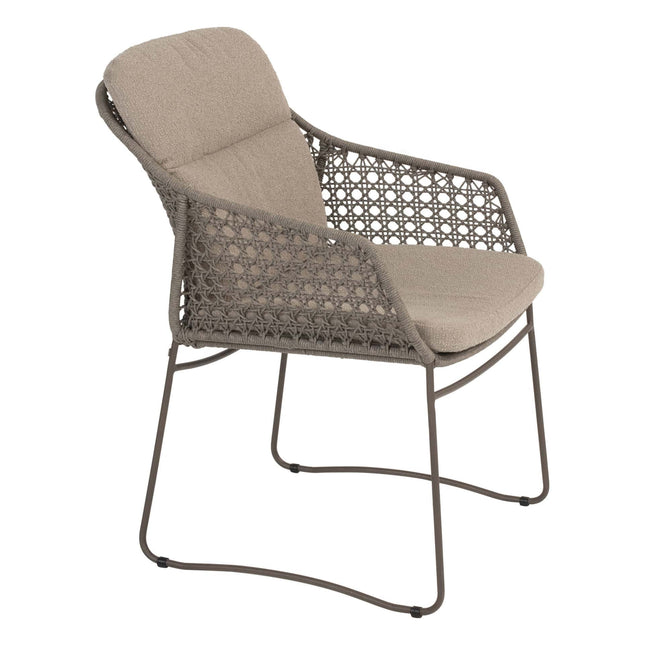 4 Seasons Outdoor Moretti high back dining stoel + Vermont eettafel met keramisch tafelblad terre 75 x 75 cm