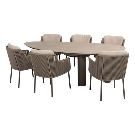 4 Seasons Outdoor Bernini dining stoel + Arizona tafel keramisch blad kiezel-vorm 240 cm