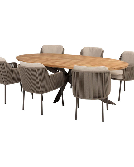 4 Seasons Outdoor Bernini dining stoel + Taste 4SO Prado teak tafel ovaal 240 cm terre onderstel