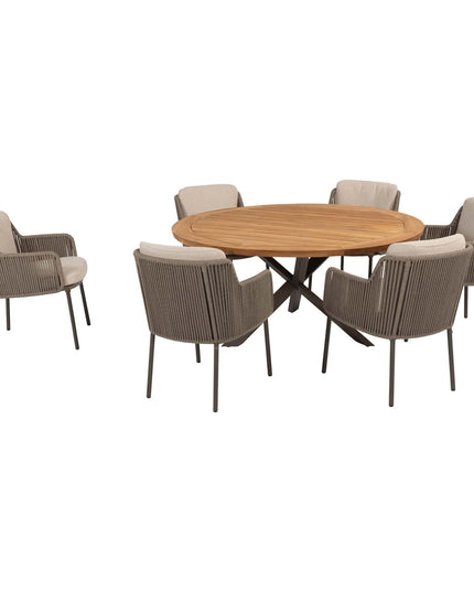 4 Seasons Outdoor Bernini dining stoel + Taste 4SO Prado teak tafel 160 Ø cm terre onderstel