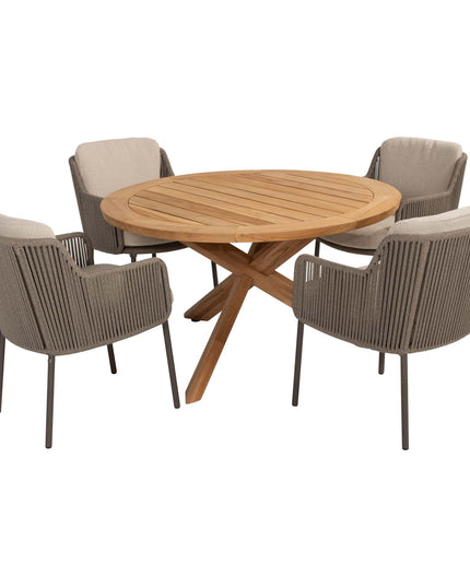 4 Seasons Outdoor Bernini dining stoel + Taste 4SO Prado teak tafel 130 Ø cm