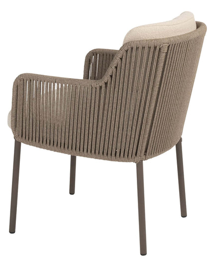 4 Seasons Outdoor Bernini dining stoel + Taste 4SO Prado teak tafel 160 Ø cm terre onderstel