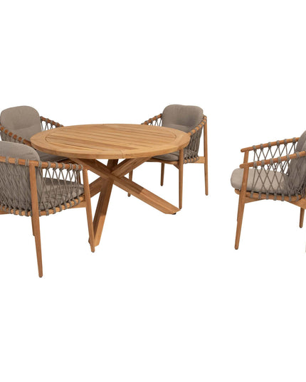 4 Seasons Outdoor Nora dining stoel + Taste 4SO Prado teak tafel 130 Ø cm teak onderstel