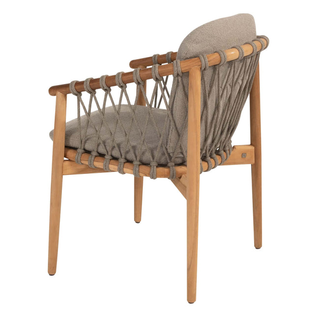 4 Seasons Outdoor Nora dining stoel + Taste 4SO Prado teak tafel 130 Ø cm teak onderstel