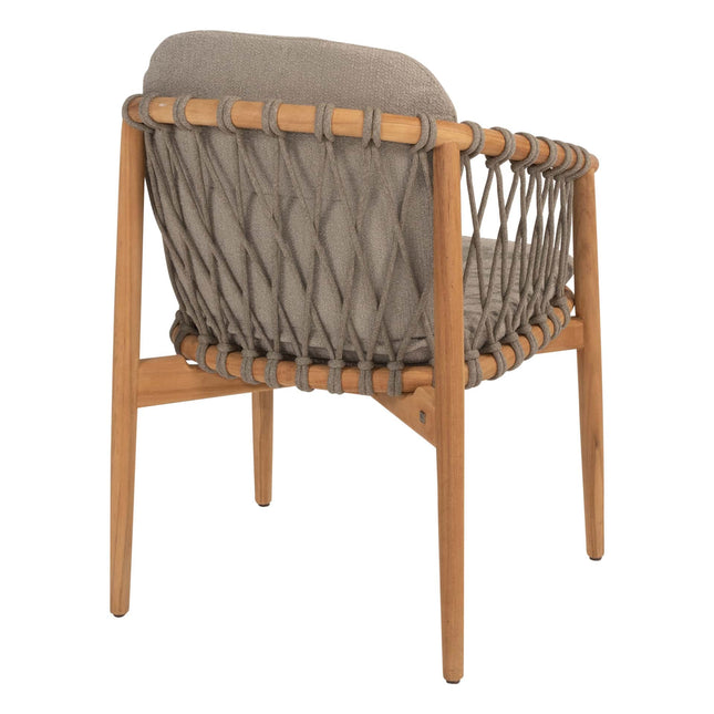 4 Seasons Outdoor Nora dining stoel + Taste 4SO Prado teak tafel 130 Ø cm teak onderstel