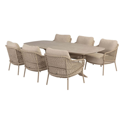 4 Seasons Outdoor Tuinset Sardinia low dining stoel + Nevada low dining tafel barrel-vorm 250 cm latte