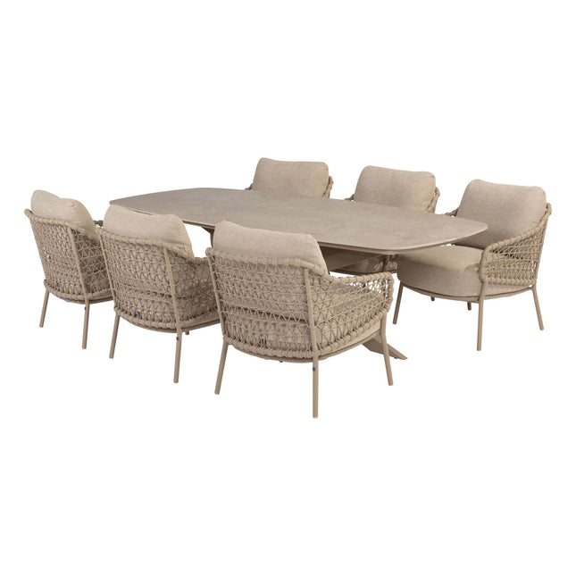 4 Seasons Outdoor Sardinia low dining stoel + Nevada low dining tafel barrel-vorm 250 cm latte - Image 1