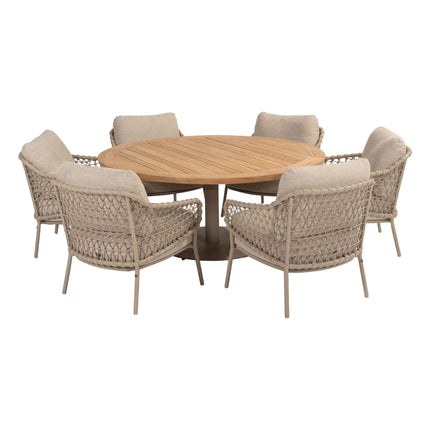 4 Seasons Outdoor Sardinia low dining stoel + Taste 4SO Saba low dining teak tafel 160 Ø cm latte - Image 1