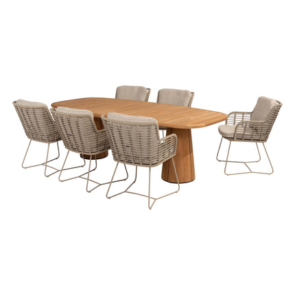 4 Seasons Outdoor Fabrice dining stoel latte + Taste 4SO Capri tafel barrel-vorm teak 240 cm - Image 1