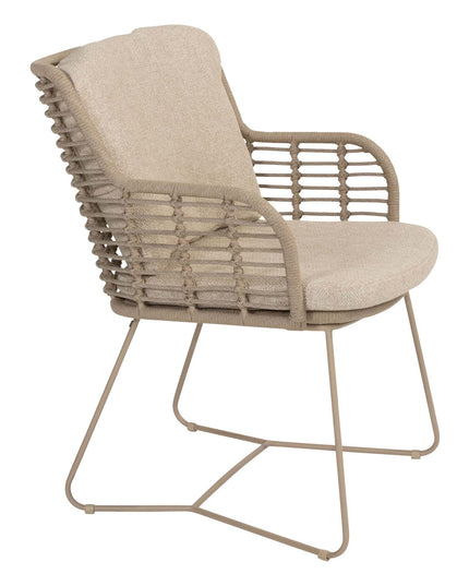 4 Seasons Outdoor Fabrice dining stoel latte + Taste 4SO Corsica tafel kiezel-vorm teak 240 cm