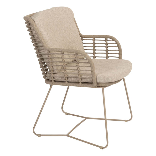 4 Seasons Outdoor Fabrice dining stoel latte + Taste 4SO Corsica tafel kiezel-vorm teak 240 cm