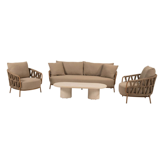 4 Seasons Outdoor Biarritz loungeset Amber: 3-zits bank + 2 loungestoelen + Hampton salontafel 140 cm - Image 1