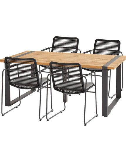 Taste 4SO Elba–Alto 5-delige tuinset – met teakhouten tafel en stapelbare rope stoelen