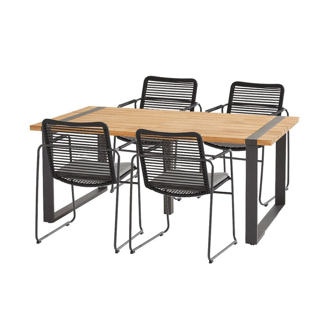 Taste 4SO Elba–Alto 5-delige tuinset – met teakhouten tafel en stapelbare rope stoelen