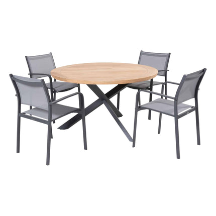 Taste 4SO Tosca dining antraciet + Prado teak tafel 130 Ø cm