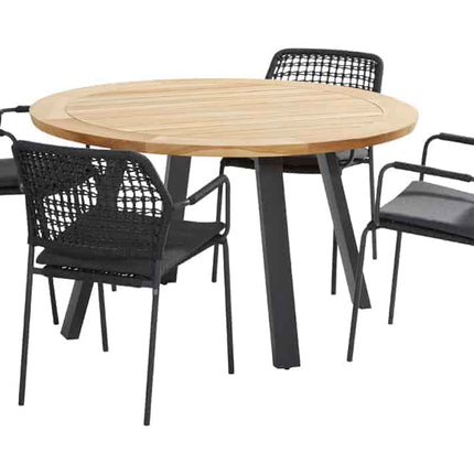 Taste 4SO Barista dining antraciet + Ambassador teak tafel 130 Ø cm