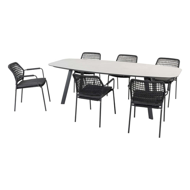 Taste 4SO Barista dining antraciet + Manolo tafel antraciet met geprint keramiek tafelblad 240 cm