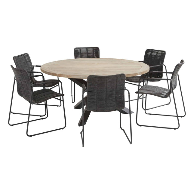 Taste 4SO Palma dining antraciet + Louvre teak tafel 160 Ø cm