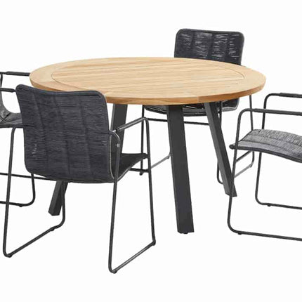 Taste 4SO Palma dining antraciet + Ambassador teak tafel 130 Ø cm