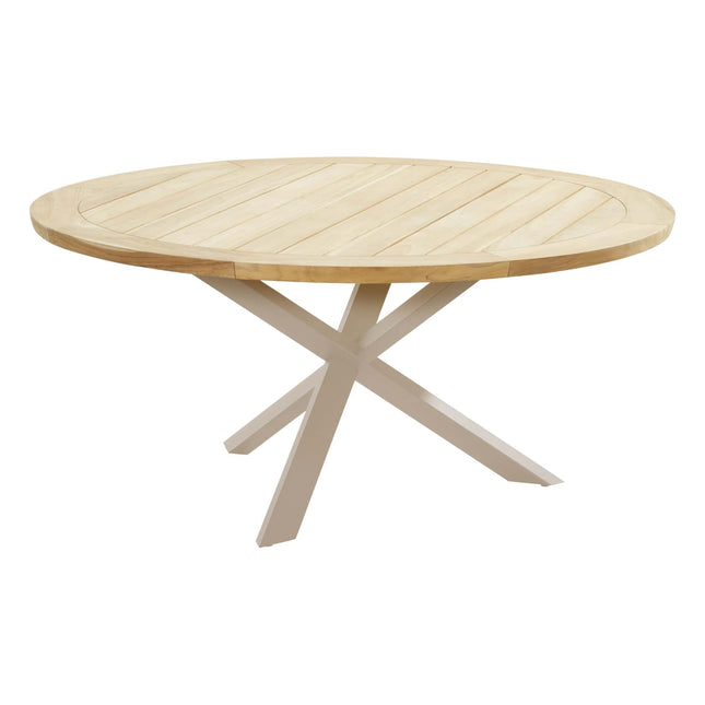 Taste 4SO Cortina dining + Prado teak tafel 160 Ø cm latte onderstel