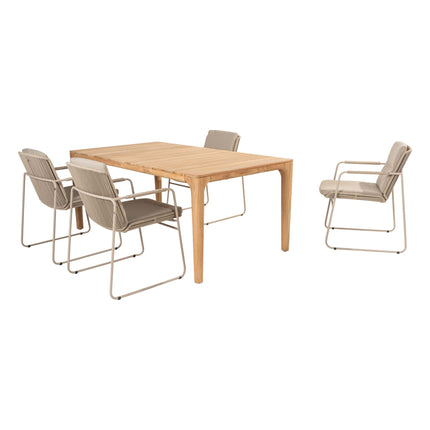 Taste 4SO Parma stapelbare dining latte + Liam teak tafel 180 cm
