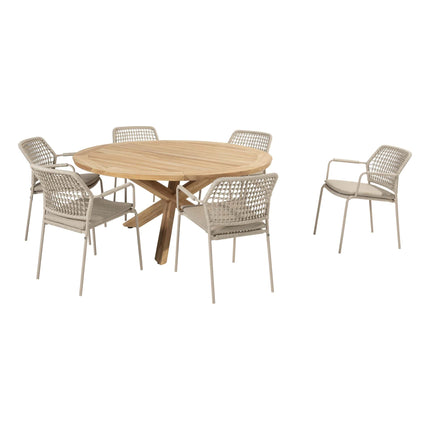 Taste 4SO Barista dining latte + Prado teak tafel 160 Ø cm