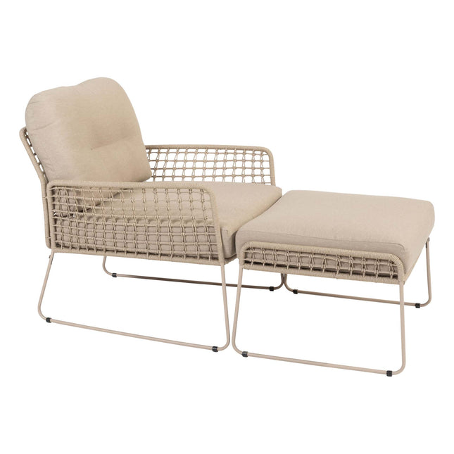 4 Seasons Outdoor Sardinia chaise lounge bank + Taste 4SO Albano lounge stoel + Verdi salontafel 73 Ø cm