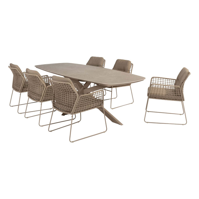 Taste 4SO Albano dining stoel (6 st.) + Prado tafel met keramisch tafelblad barrel latte 240 cm