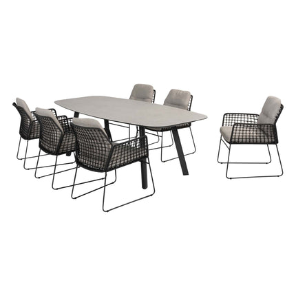 Taste 4SO Rhodos dining stoel + Manolo tafel antraciet met geprint keramiek blad 240 cm