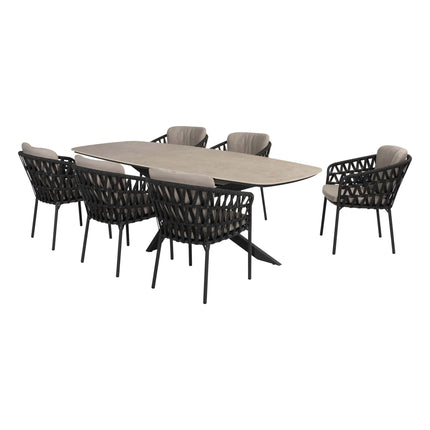 4 Seasons Outdoor Albareto dining stoel + Taste 4SO Prado tafel met keramisch tafelblad barrel antraciet 240 cm