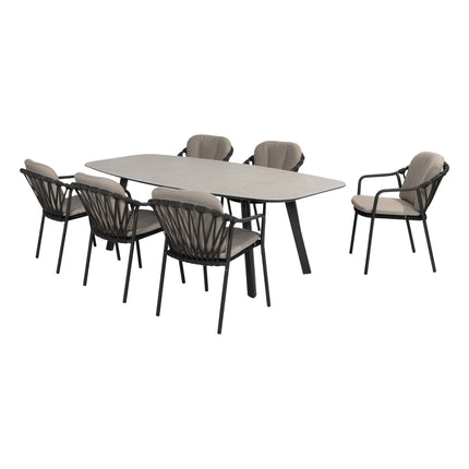 Taste 4SO Manitoba stapelbare dining stoel antraciet + Manolo tafel antraciet met geprint keramiek blad 240 cm