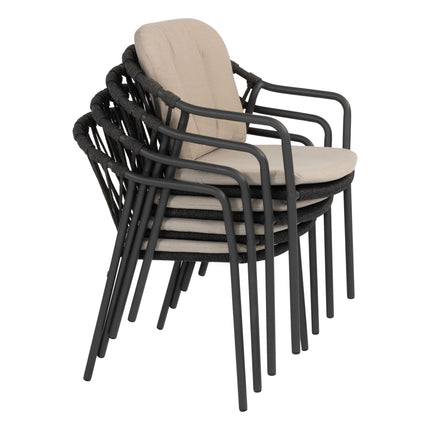 Taste 4SO Manitoba stapelbare dining stoel antraciet + 4 Seasons Outdoor Locarno tafel HPL slate antraciet 160 Ø cm