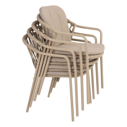 Taste 4SO Manitoba stapelbare dining stoel latte + Liam eettafel teak 180 cm