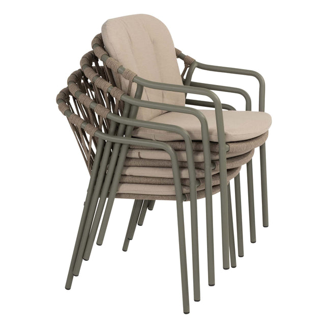 Taste 4SO Manitoba stapelbare dining stoel olive (4 st.) + Liam eettafel teak 180 cm