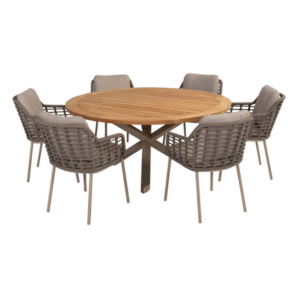 Taste 4SO Puglia dining stoel + Prado teak tafel 160 Ø cm latte onderstel