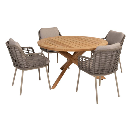 Taste 4SO Puglia dining stoel + Prado teak tafel 130 Ø cm teak onderstel