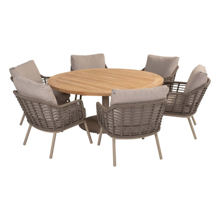 Taste 4SO Puglia low dining stoel + Saba low dining teak tafel 160 Ø cm latte