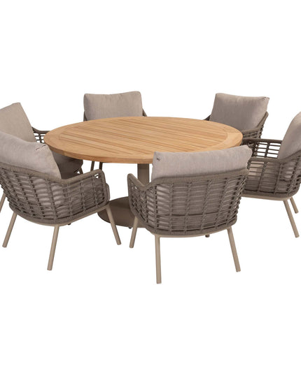 Taste 4SO Puglia low dining stoel + Saba low dining teak tafel 160 Ø cm latte