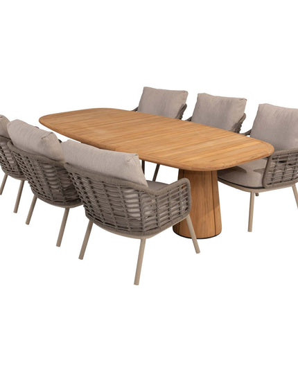 Taste 4SO Puglia low dining stoel + Capri low dining tafel barrel teak 240 cm
