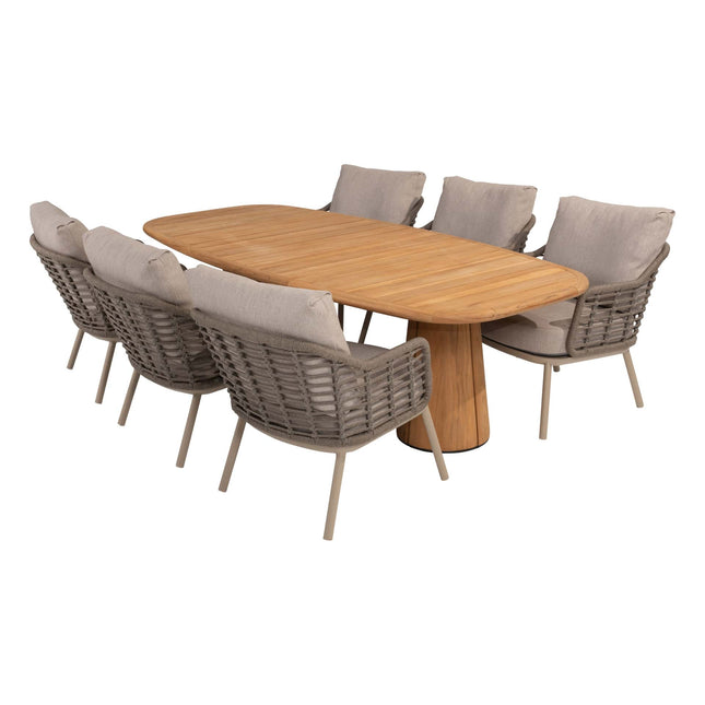 Taste 4SO Puglia low dining stoel + Capri low dining tafel barrel teak 240 cm