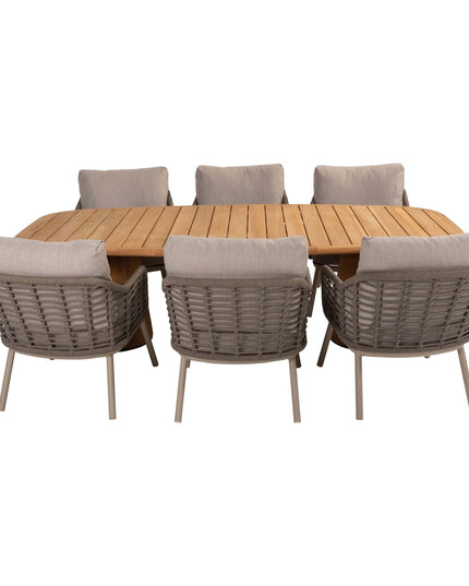 Taste 4SO Puglia low dining stoel + Capri low dining tafel barrel teak 240 cm