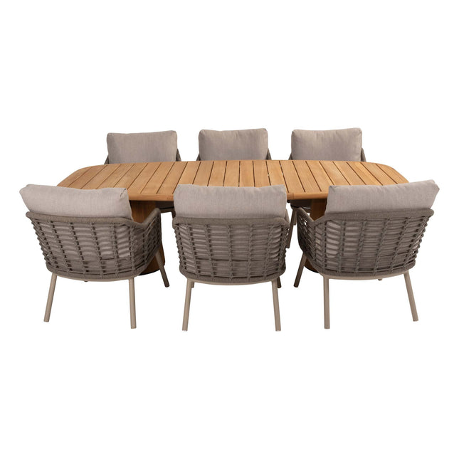 Taste 4SO Puglia low dining stoel + Capri low dining tafel barrel teak 240 cm