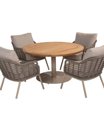 Taste 4SO Puglia low dining stoel + Saba low dining teak tafel 130 Ø cm latte