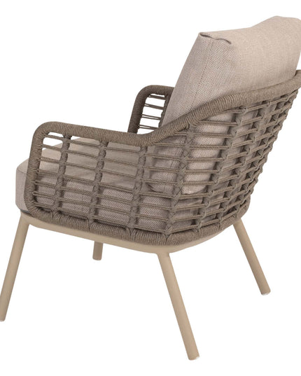 Taste 4SO Puglia low dining stoel + Saba low dining teak tafel 130 Ø cm latte