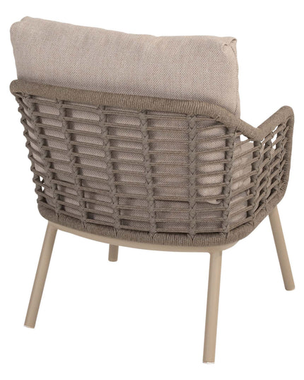 Taste 4SO Puglia low dining stoel + Saba low dining teak tafel 160 Ø cm latte