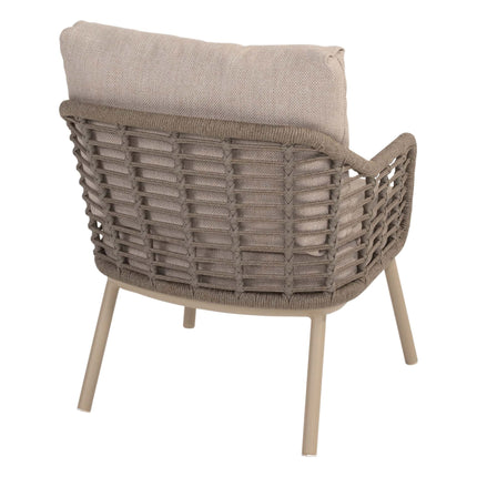 Taste 4SO Puglia low dining stoel + Saba low dining teak tafel 130 Ø cm latte