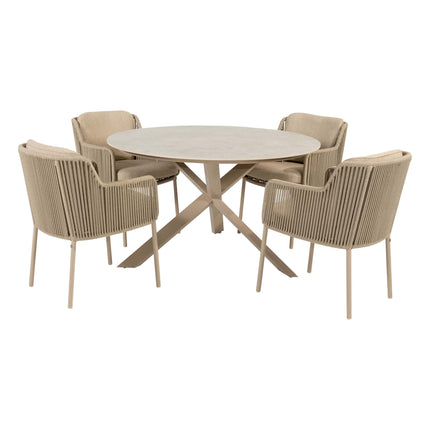 4 Seasons Outdoor Bernini dining latte + Taste 4SO Prado tafel met keramiek blad latte 130 Ø cm - Image 1